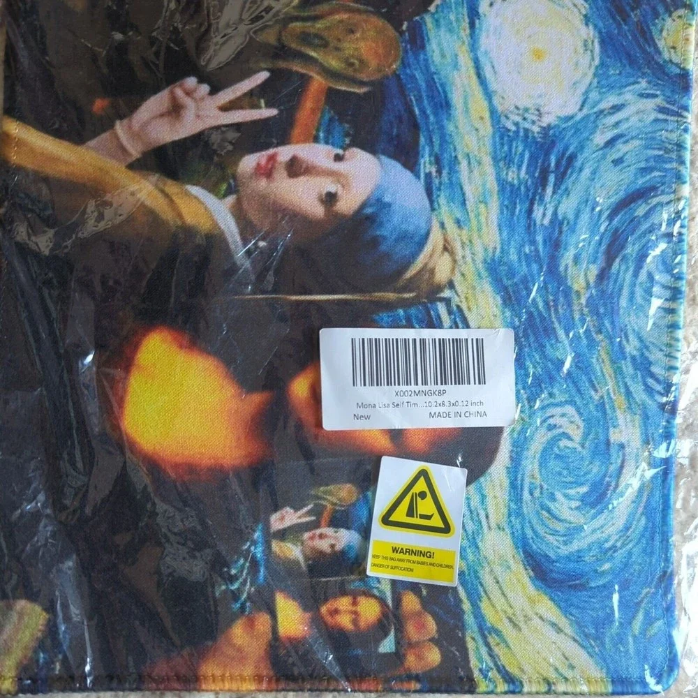 Mona Lisa Starry Night Girl With Pearl Earring Taking a Selfie Mouse Pad Gift